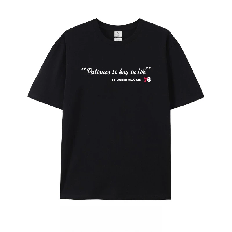 

Jared McCain 76ers Patience Is The Key To Magic Brother Basketball Peripheral American Casual Short Sleeve T-Shirt Top