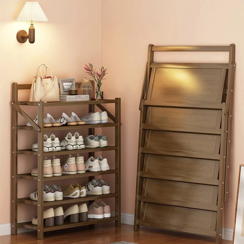 

New Eco-friendly Products 2026 Folding Bamboo Shoes Rack 6-tier Installation-free Wood Shoes Organizer Storage Shoes Racks