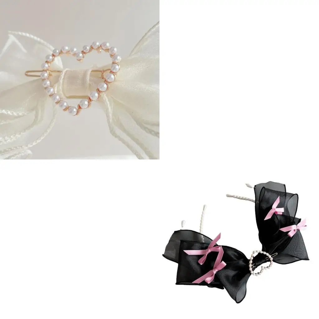 

652F Lace Bows Headband Girls Hair Headbands Cosplay Pearl Bead Hairband Head Hoop Headdress Hair Accessories