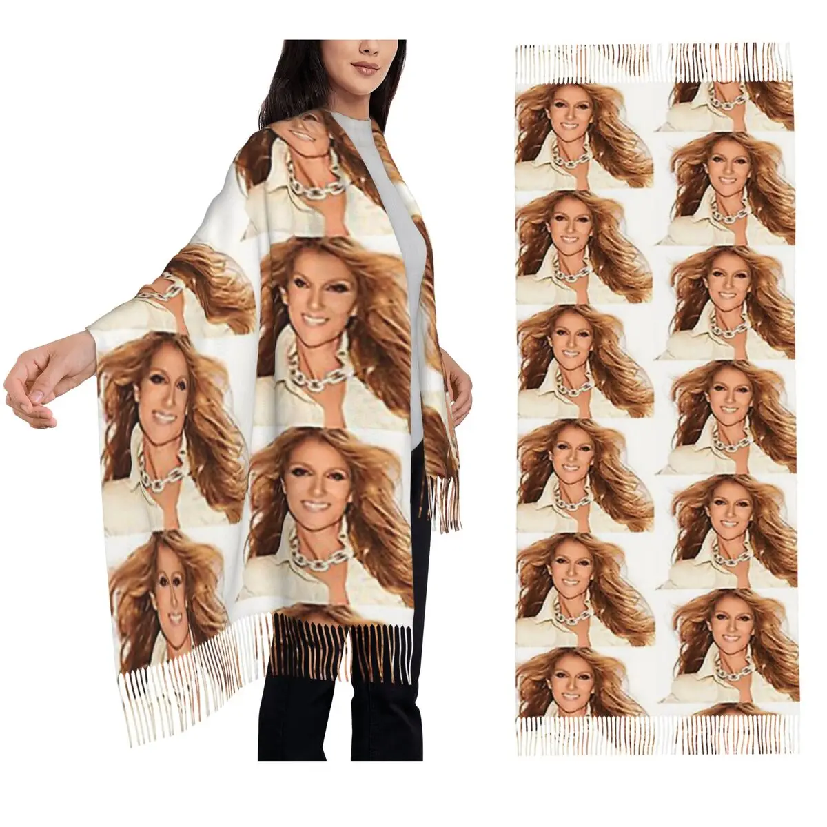 

Заколка для волос Celine Dion 2019, шарф с кисточками, женские шали и накидки, большая осенне-зимняя шаль