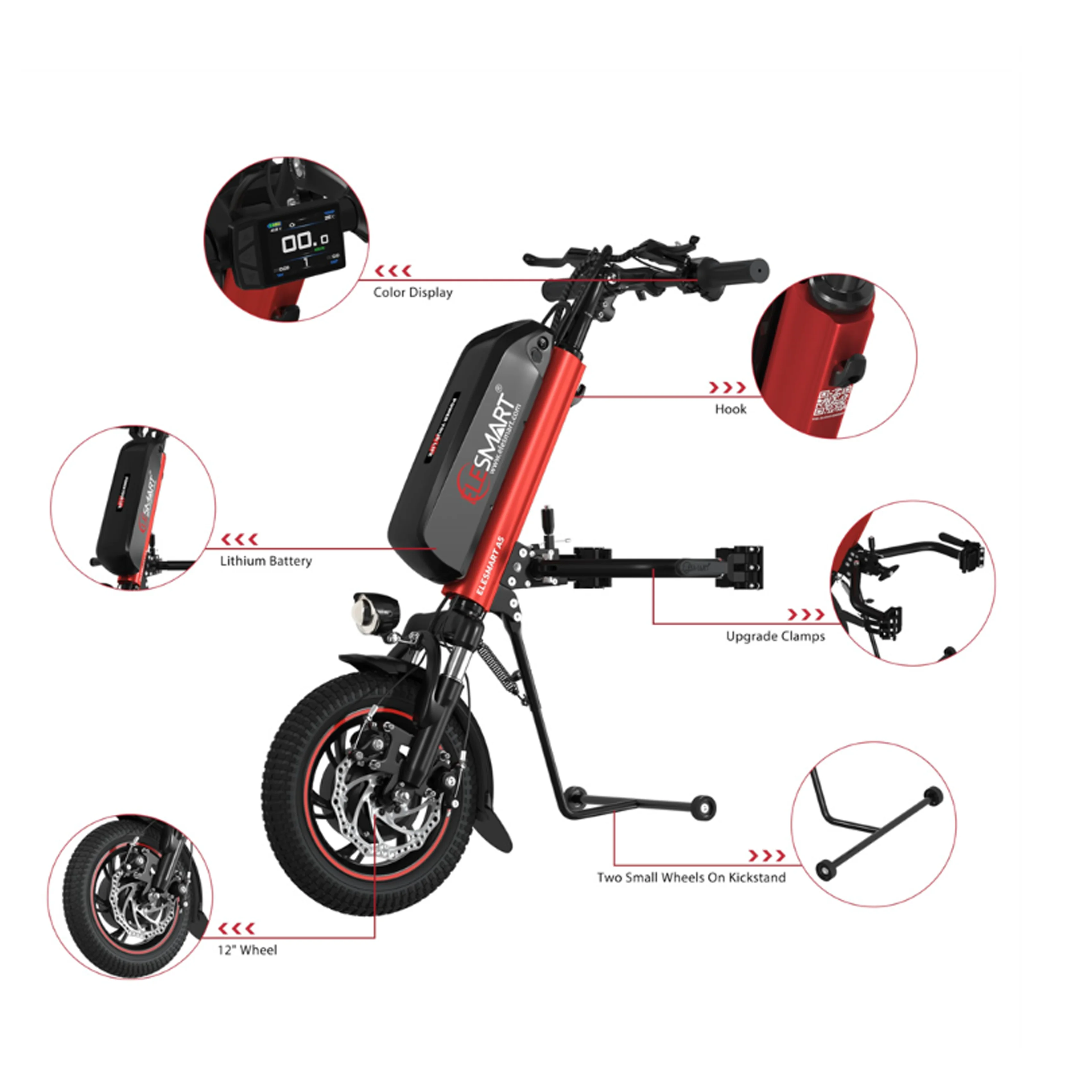 

A5 12 Inch Suspension Wheelchair Electric Handcycle Attachment - 36V 250W/350W/500W Battery 8AH-17.5AHattery 8AH-17.5AH