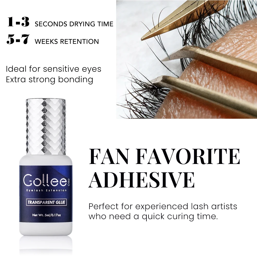 Gollee 1s Transparent Adhesives for Lash Extension Glue Strong Super Bonder No stimulate grafting Lash Accelerator Bonder makeup