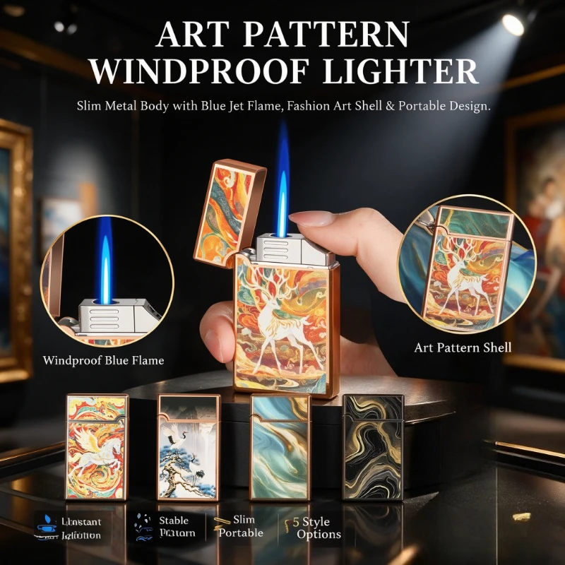 Chinese Element Pattern Painted Metal Torch Lighter, New Arrival High-end Windproof Inflatable Igniter, Nice Personalized Gift