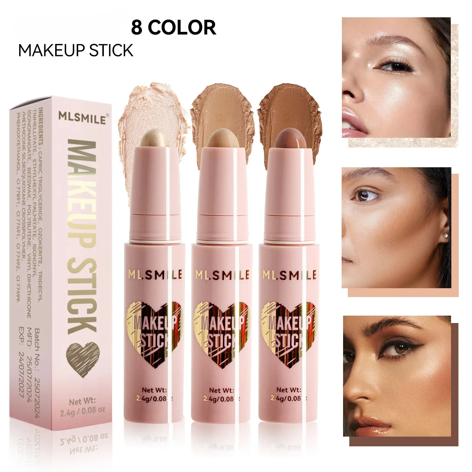 

8 Color High Gloss Pearl Contouring Stick Face Brightening Sleeper Silkworm Pen three-dimensional Face contour Shadow