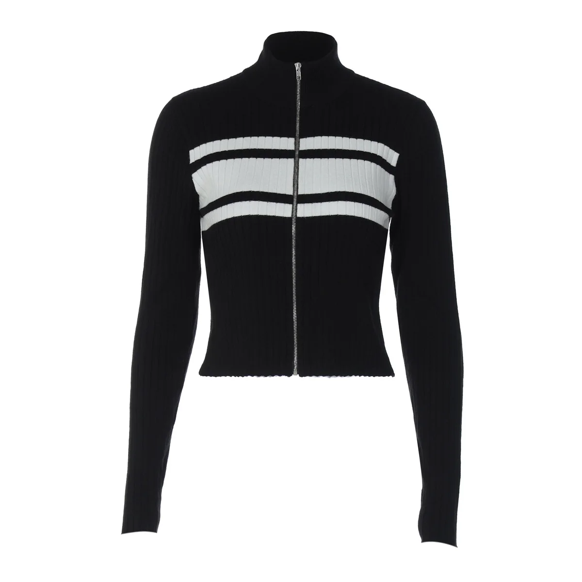 Hohe Qualität Heißer Verkauf Großhandel Herbst und Winter Neue Mode Kontrast Zipper Strickjacke Top Slim Fit Langarm Pullover