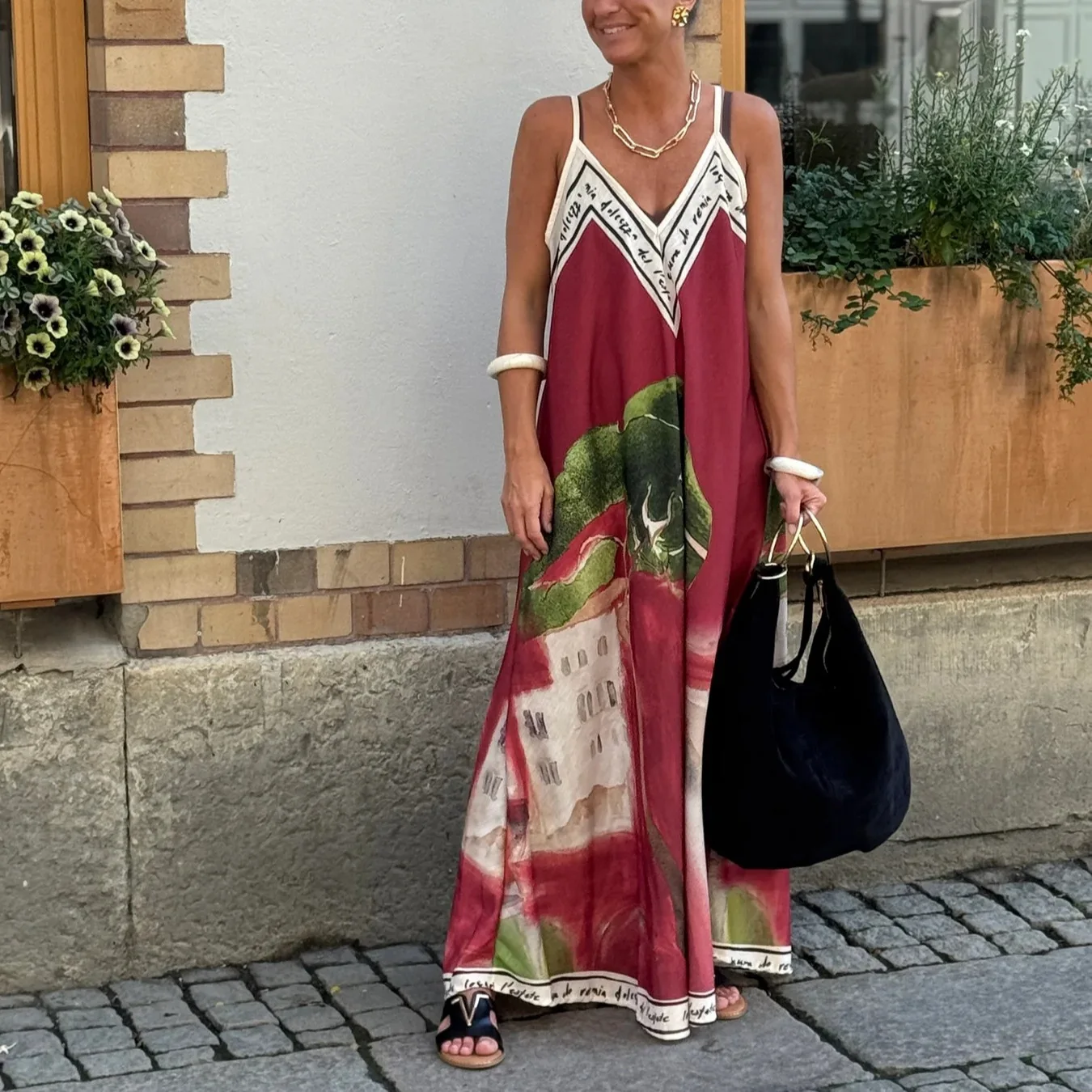 Vestido casual boho estampado para mulheres, solto, decote em v, suspensório, linha a, bainha grande, vestido longo, moda verão, vestidos estilo férias