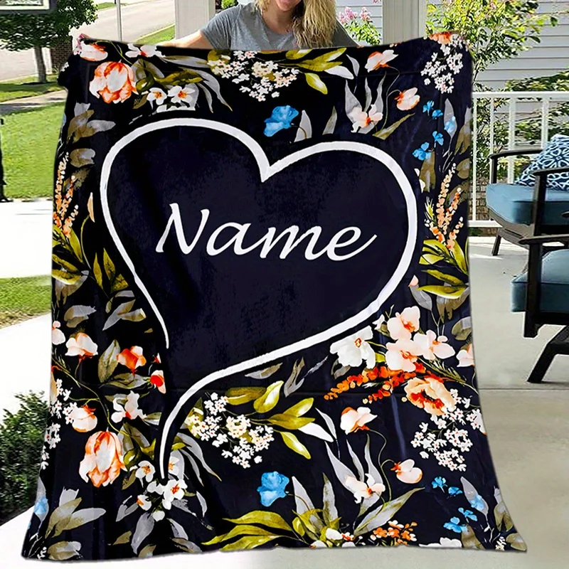 Custom name heart-shaped flannel blanket, suitable for sofa, bed, birthdays, children, friends, couples, gifts