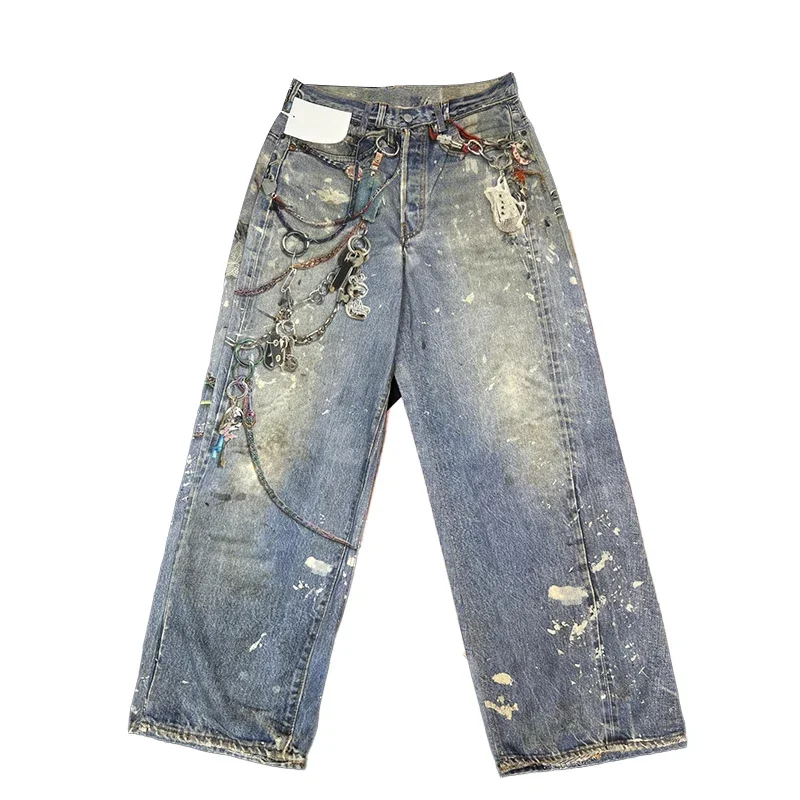 NIGO Men's And Women's 3D Printed Pattern Loose Low Waisted Casual Wide Leg Solid Color Denim Pants Ngvp #nigo8513