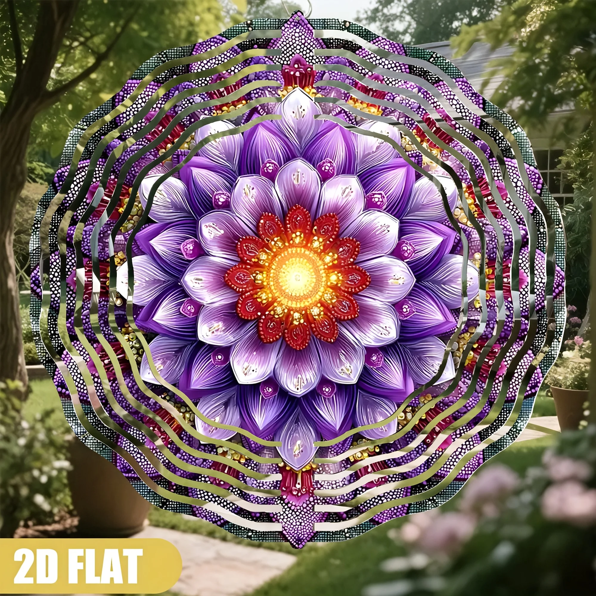 3D Colorful Mandala Flower Wind Chime - 360 Swivel Hook Purple Red Yellow Geometric Art for Garden Patio Balcony Gift