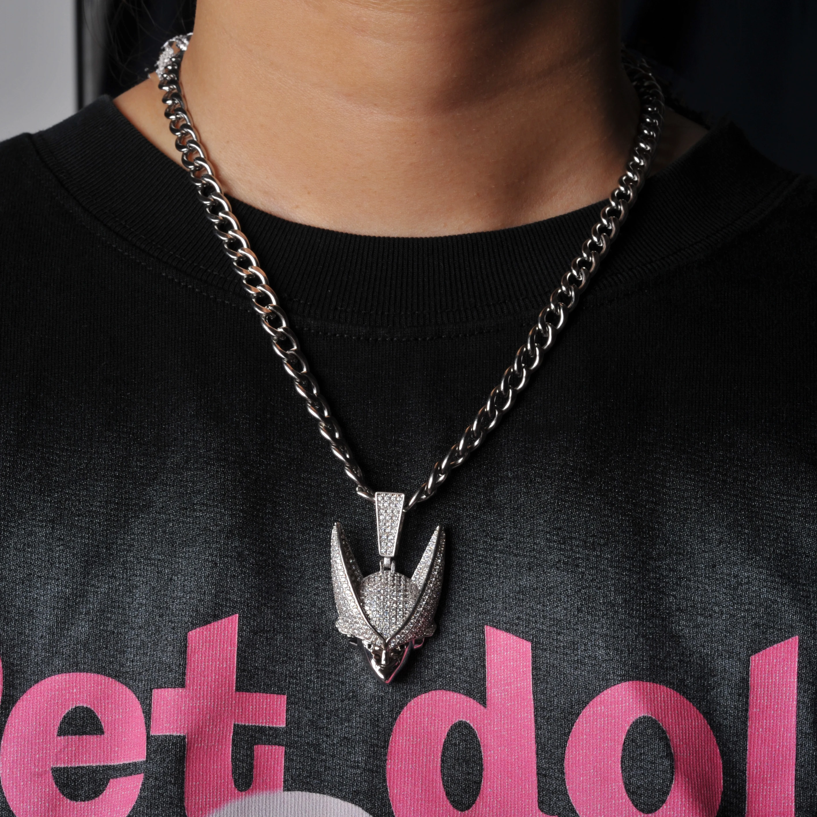 Potiy Super Sayin Samurai Rock Punk Copper Cubic Zirconia Pendant Necklace for Men Women