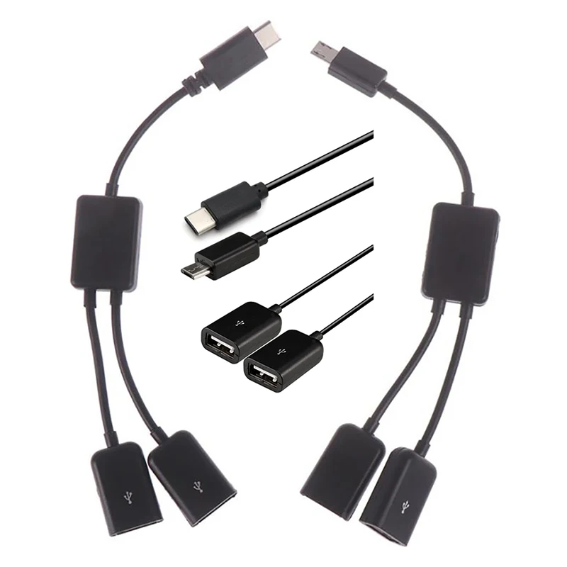 كابل Micro USB/Type C إلى 2 OTG ثنائي المنفذ Y Splitter لمحول محول Android للكمبيوتر اللوحي