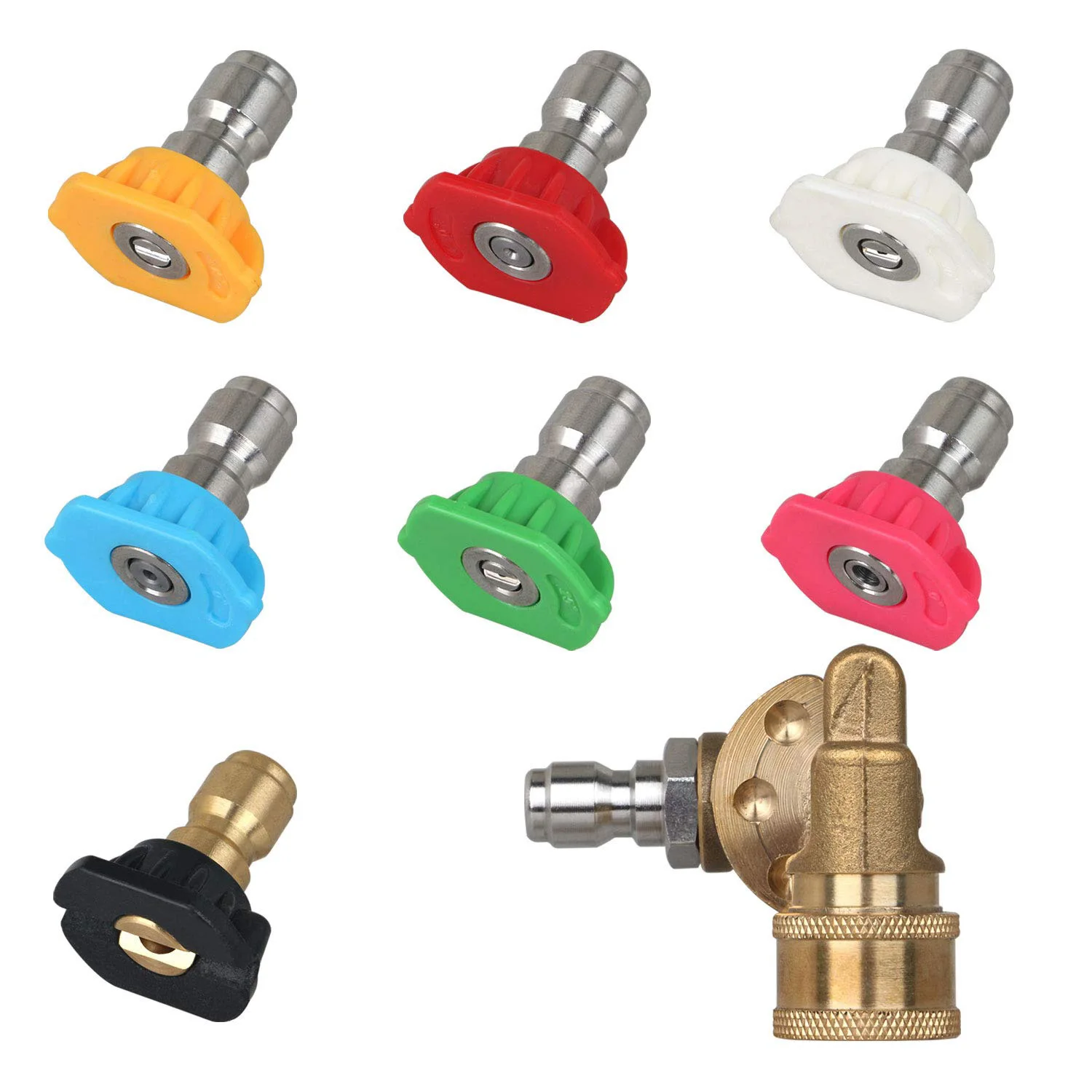 Universal Power Pressure Washer Spray Nozzle Tips And Quick Connect Pivot Adapter Coupler 180 Degrees With 5 Rotation Angles, So