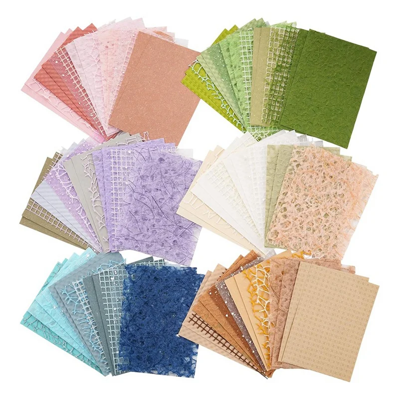 96 Sheets Textured Scrapbook Paper And Mesh Fabric Assorted Set,6 Pack Mixed Special Paper For Scrapbooking Planner