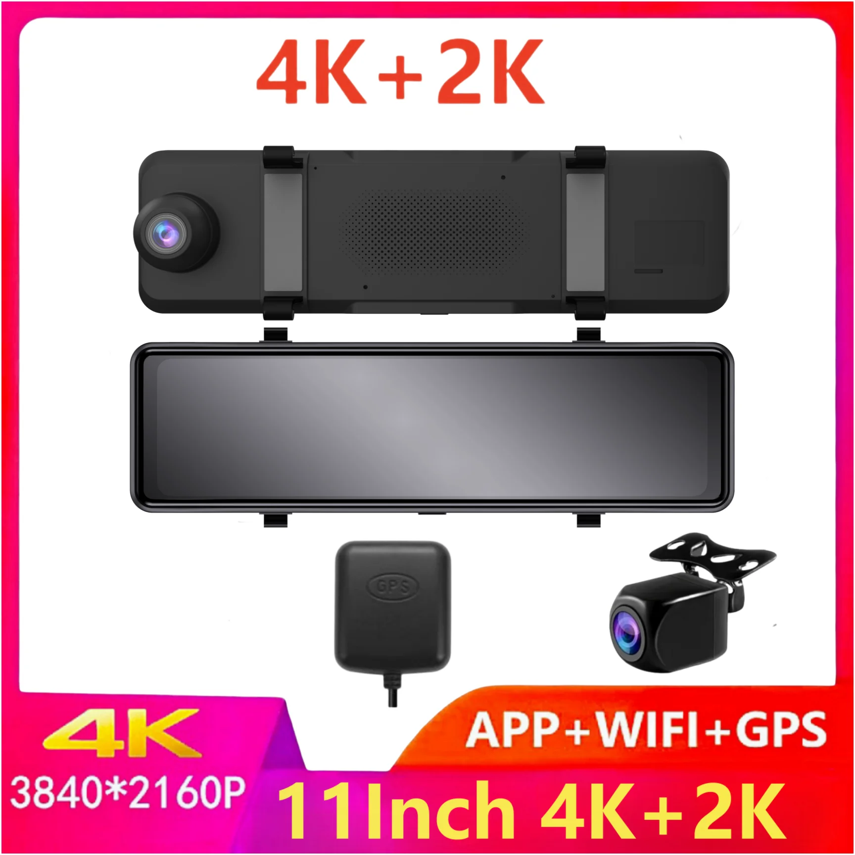 11 Inch Car DVR 3840*2160P 4K  Dash Cam WIFI GPS Sony IMX415 Rear View Mirror 1440P Car Camera Video Recorder Park Monitor