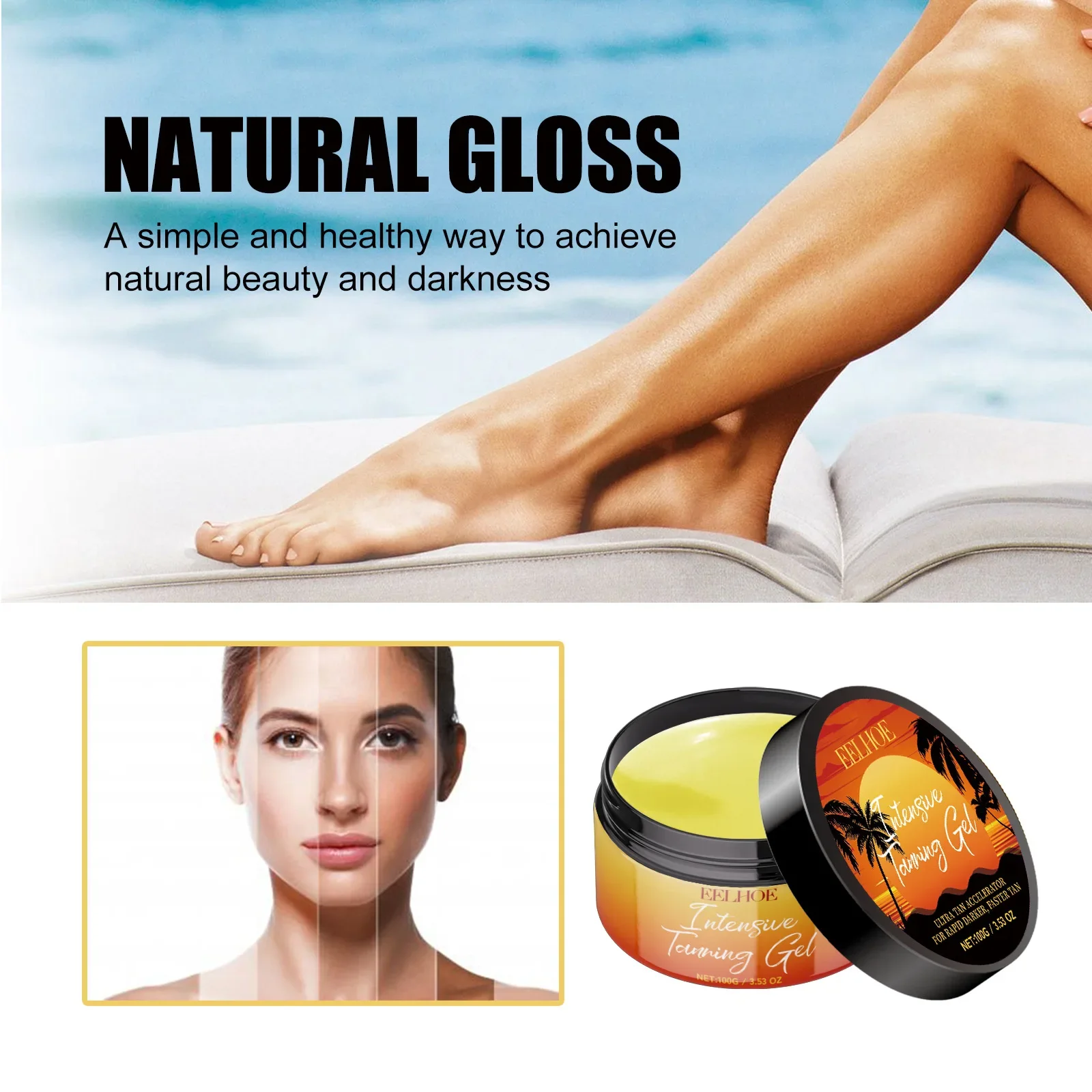 Eelhoe Black Care Gel, Summer Beach Beach Bronzing rapido Bronzer naturale rinfrescante e idratante