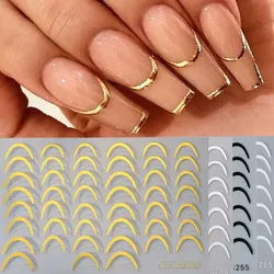 3D Simple Lines Nail Stickers Silver Gold Metal Stripe Letters Decals Curve Gel Nails Art Sliders Polish Manicure Decor Foils