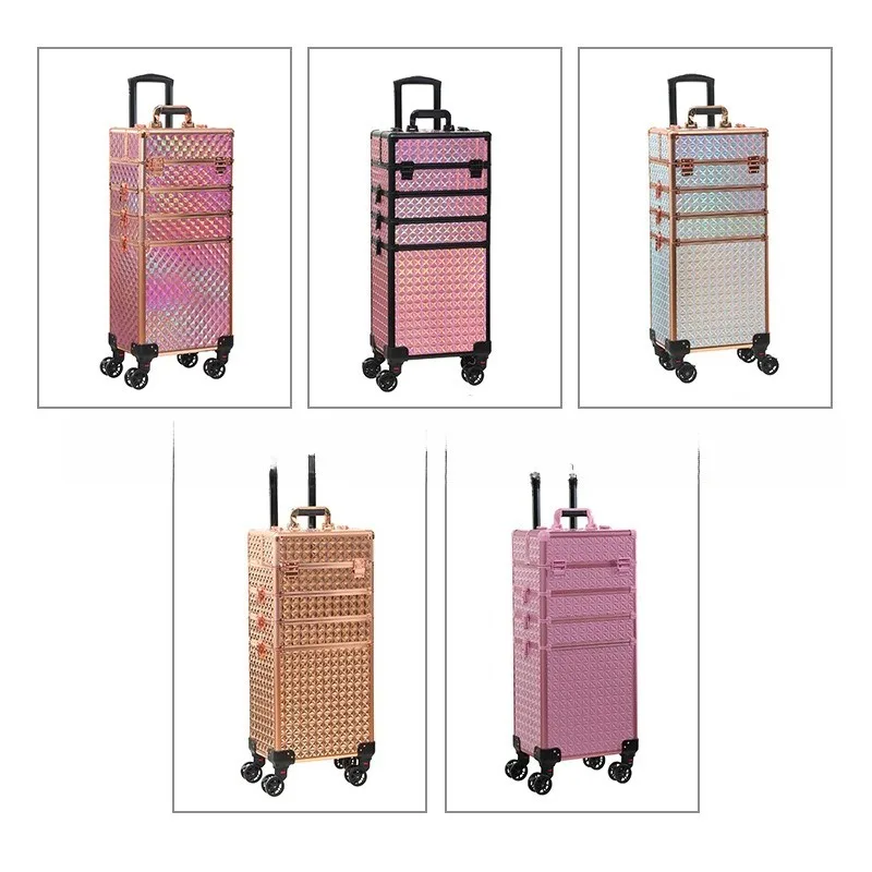 

360 Spin Roller Cosmetic Case Large Capacity Rolling Hair Beauty Artist Makeup Bags Pro Travel Trolley Rolling Makeup Case