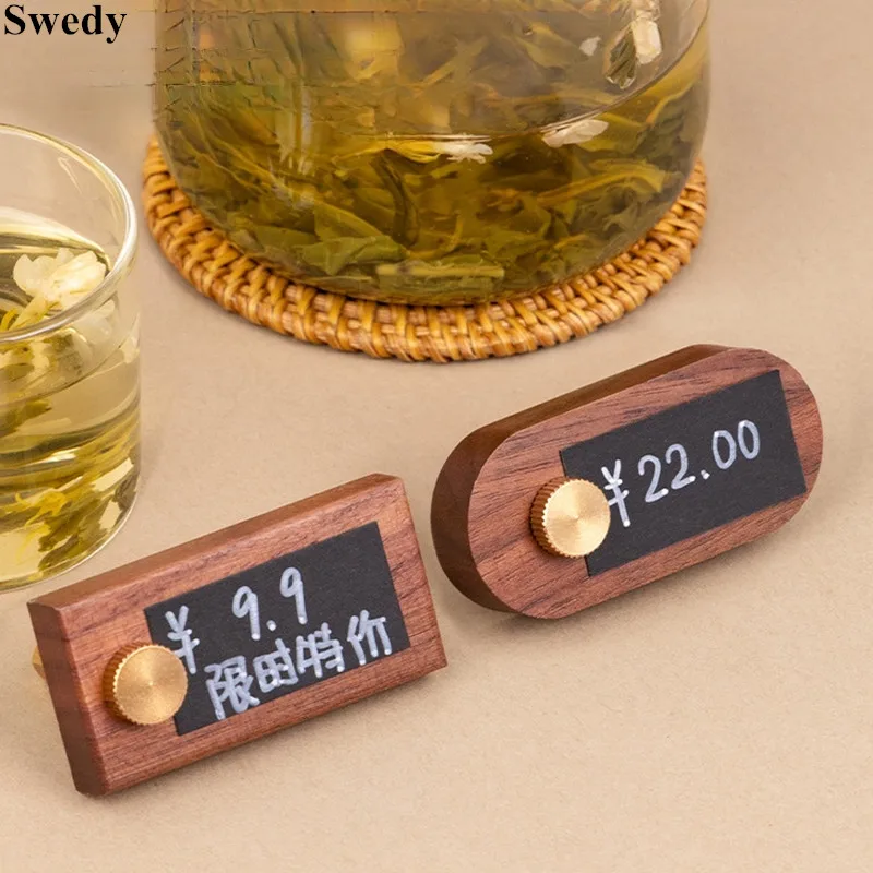 65x30mm Walnut Wood Base Jewelry Wine Small Pricing Cubes Tags Metal Sign Holder Display Stand Mini Price Label Paper Tags