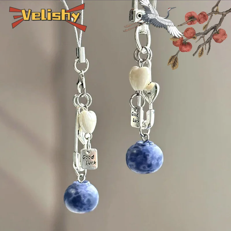 Colgante hecho a mano de arándano Dudu, cadena para teléfono móvil, colgante con cuentas, cadena para cámara, colgante de llave femenina Ins bonito
