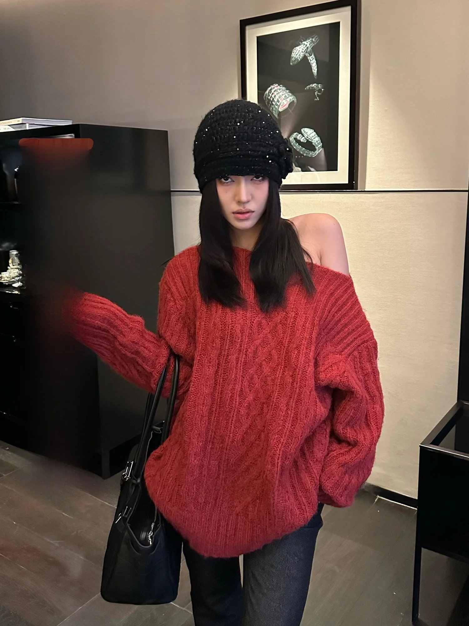 

Женский вязаный свитер Falin X с длинным рукавом и одним открытым плечом, свободного кроя, весенний, универсальный, с эффектом стройности, повседневный, комфортный топ