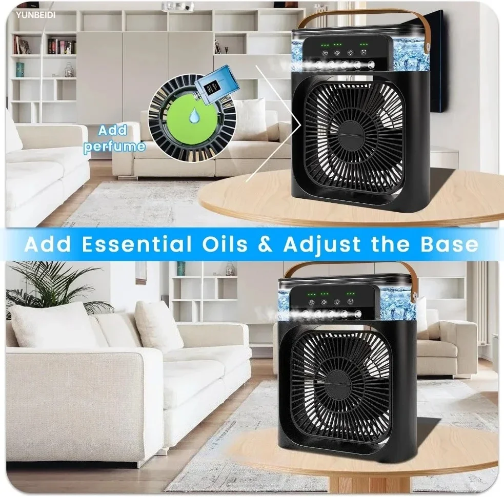 Portable 3-in-one Fan Air Conditioner with LED Light Humidifier and Timing Function Desktop Spray Fan for Home Office