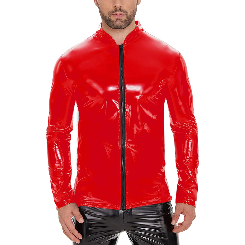 

Long Sleeve Men Top Nightclub Regular Solid Stand Collar T-shirt Tee Body Shapers Costume Dancing Fall Comfy Hot