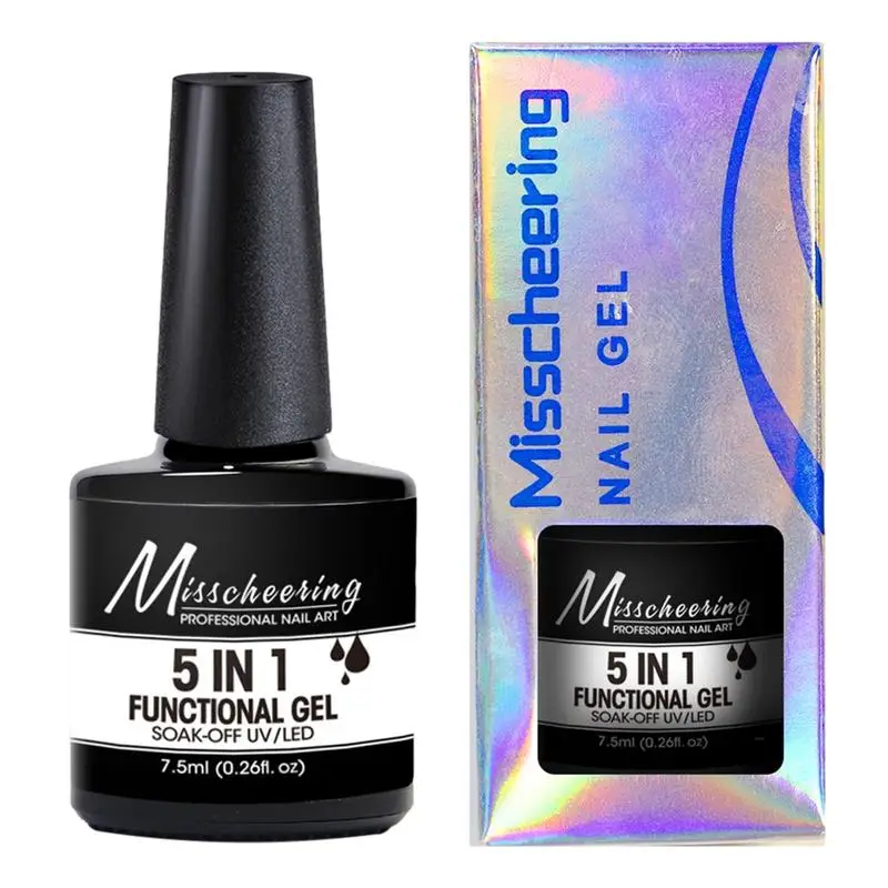 

5 IN 1 Nail Glue Functional Gel Nail Polish Transparent Clear Function Thickness Semi Permanent UV Gel Soak Off Nail Art