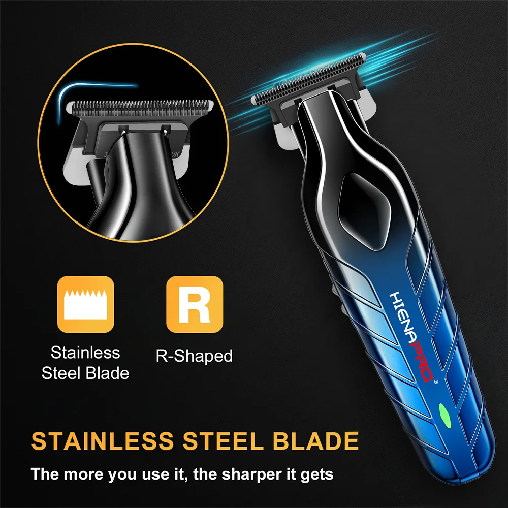 Gradient Blue HIENA 4in1 LCD Hair Clipper Cordless Trimmer Shaver Nose Trimmer USB Barber Grooming Kit