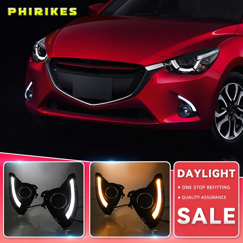 

DRL для Mazda 2 Mazda2 Demio 2015 2016, дневные ходовые огни, дневной свет, противотуманные фары, желтый сигнал, 1 комплект