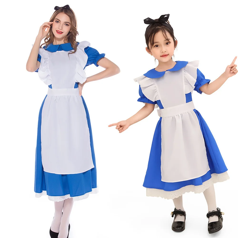 

Blue-White Cute Lolita Maid Costume 2023 New Role-Playing Halloween Masquerade Adult Children's Garments Cosplay Dress