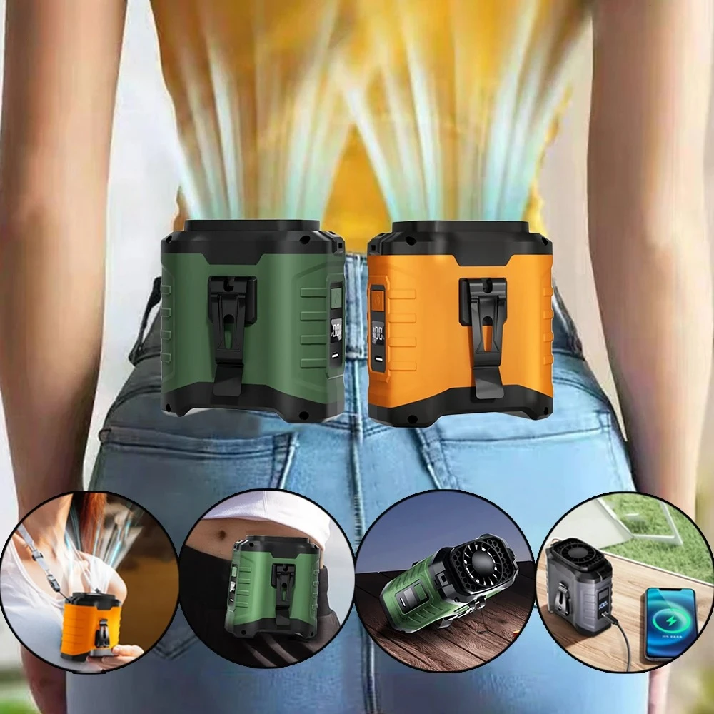 Protable Waist Fan Personal Belt Clip Fan Portable Power Bank Wearable Hanging Neck Fan for Outdoor Works Hiking Camping