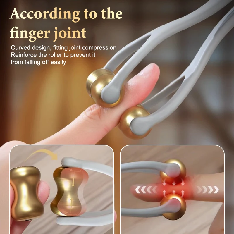 

Dual-Row Finger Massage Tool, Brass Roller Design, Easy Use, Relieve Finger Fatigue, Promote Blood, Portable