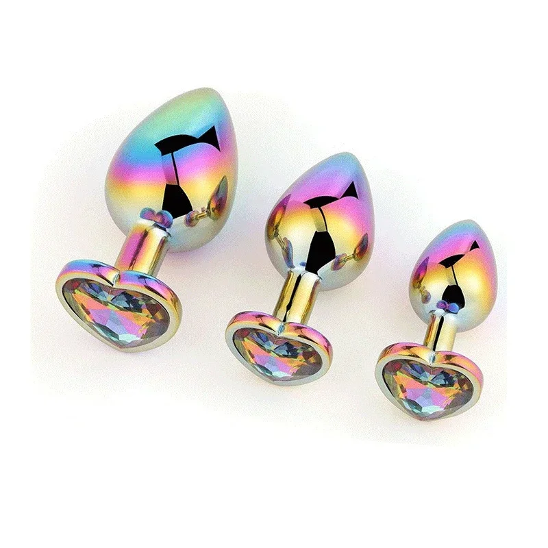 Cute Rainbow Anal Plugs Heart-shaped Metal Crystal Jewelry Small Adult Anal Plugs Female Male Couple Flirting Masturbation