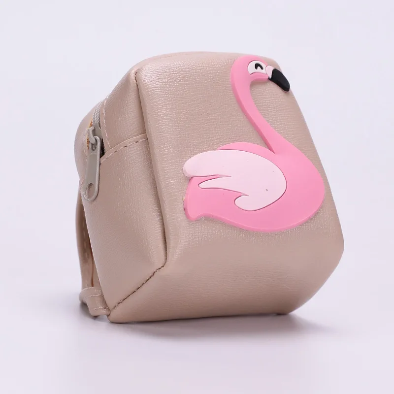 Per zaino in pelle per bambola in cotone da 20 cm Accessorio Mini portafoglio Borsa giocattolo BJD Borsa a tracolla con stampa fenicottero Accessori per bambole