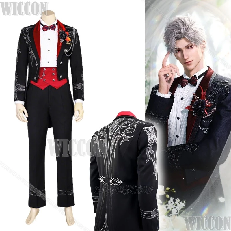 

Slyus Game Love And Deepspace Cosplay Outfit Wig Man Groom's Formal Attire Suit Halloween Couple Dress Heart Dominion Black Cos