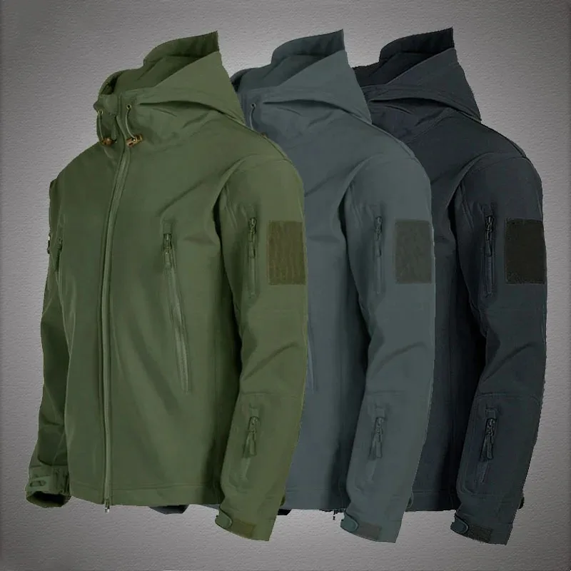 Chaquetas militares de piel de tiburón con concha suave para hombre, chaqueta impermeable a prueba de viento para primavera y otoño, chaquetas de combate del ejército, abrigo Bomber con capucha para hombre