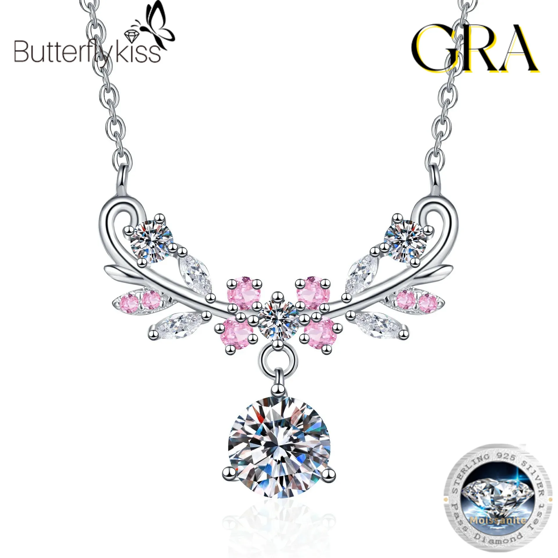 

Butterflykiss Original Excellent Cut 1CT Moissanite Pendant Necklace 925 Sterling Silver For Women Vintage Wedding Fine Jewelry