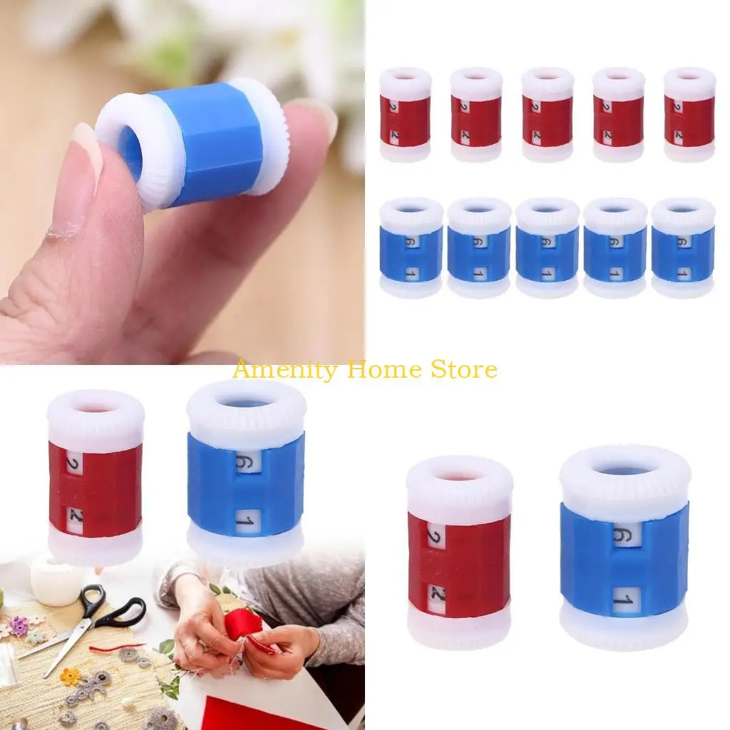 F26C Knitting Needles Pride Row Counter 5 Large Size and 5 Small Size Blue and Red for Mother Grandfather Handmade Crafts
