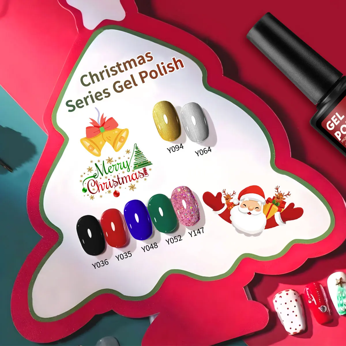 Yuguce 1 قطعة جل أظافر أحمر/ذهبي/أخضر/وردي، 0.24 أونصة، زجاجة مدمجة، خالية من الفورمالديهايد، نسيج غني، لامع ومرطب، مناسب لفن صالون الأظافر المنزلي للفتيات، فن أظافر عيد الميلاد #3