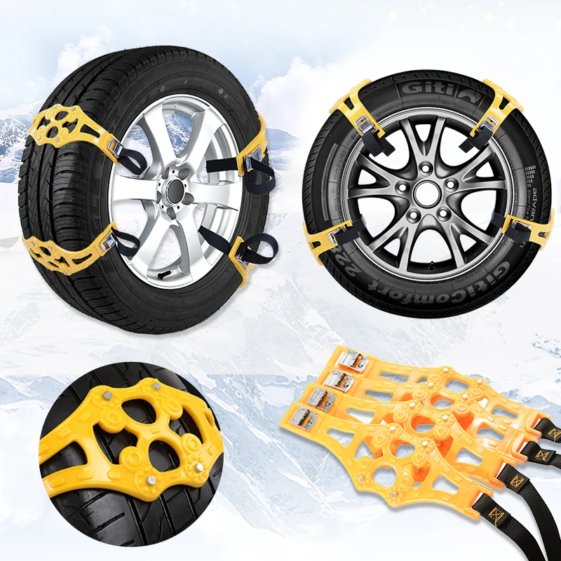 

4Pcs Car Snow Tire Anti-skid Buckles Winter Wheel Chain Ties Anti Skid Belts TPU For Tire 165-265 mm Anti-slip Vehiele Kits