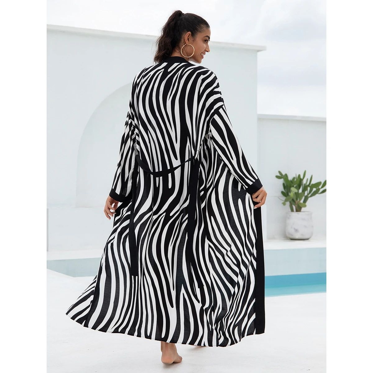 

Sun Protection Printed Cotton Long Sve Cardigan Beachwear Women's Long Coat Spring Season Faion Outerwear