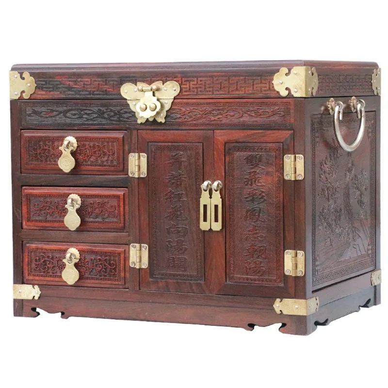 Mahogany jewelry box, red rosewood jewelry storage, solid wood jewelry box, dresser box, antique with mirror lock, drawer gift.