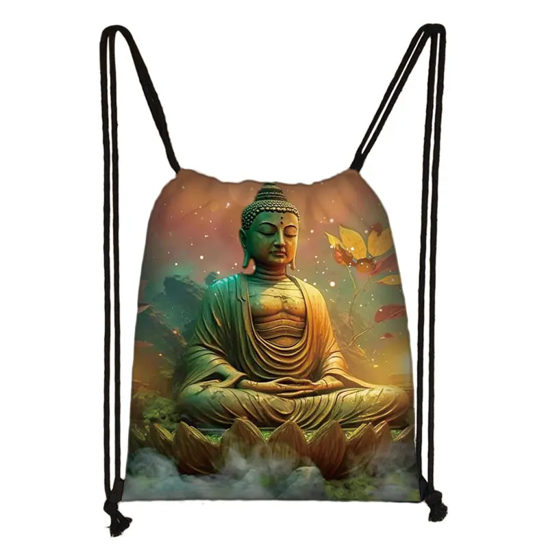 Buddhism God Print Backpack Women Men Shakyamuni Buddha Drawstring Bags Religious Zen Outdoor Storage Bag Shoes Holder Bookbags