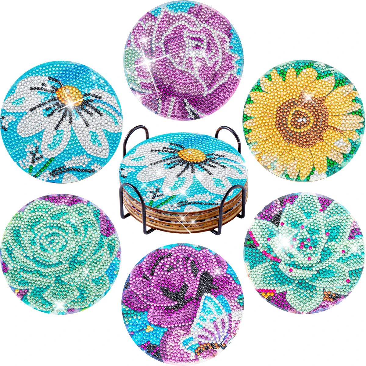 

RUOPOTY 6pc/sets Diamond Painting Coasters Flowers Diamond Art Coasters DIY Crafts for Adults Diamond Diy Gift Home Decors