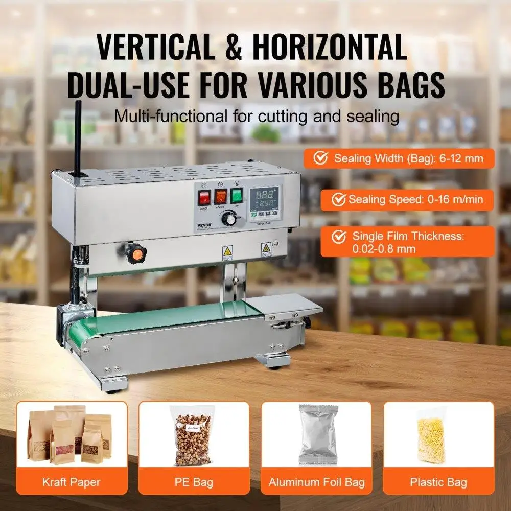 Continuous Bag Sealing Machine Vertical Band Sealer Stainless Steel Heavy Duty