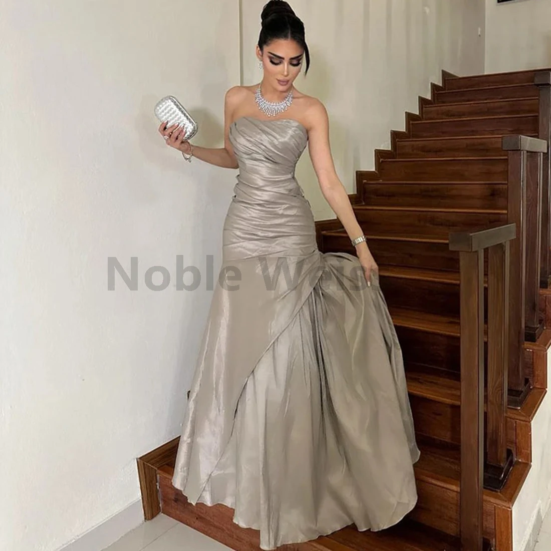 

Элегантные вечерние платья из тафты без бретелек, плиссированное вечернее платье русалки, женское вечернее платье на заказ