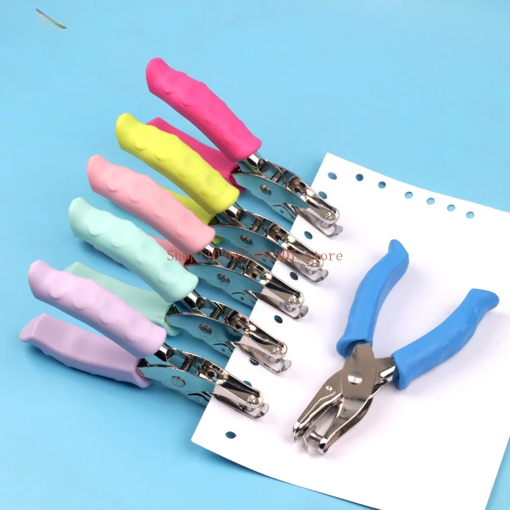 Handheld Leather Cover with Adhesive, 6mm Hole Punch, Macaron Color Punching Pliers, Paper Punching Machine