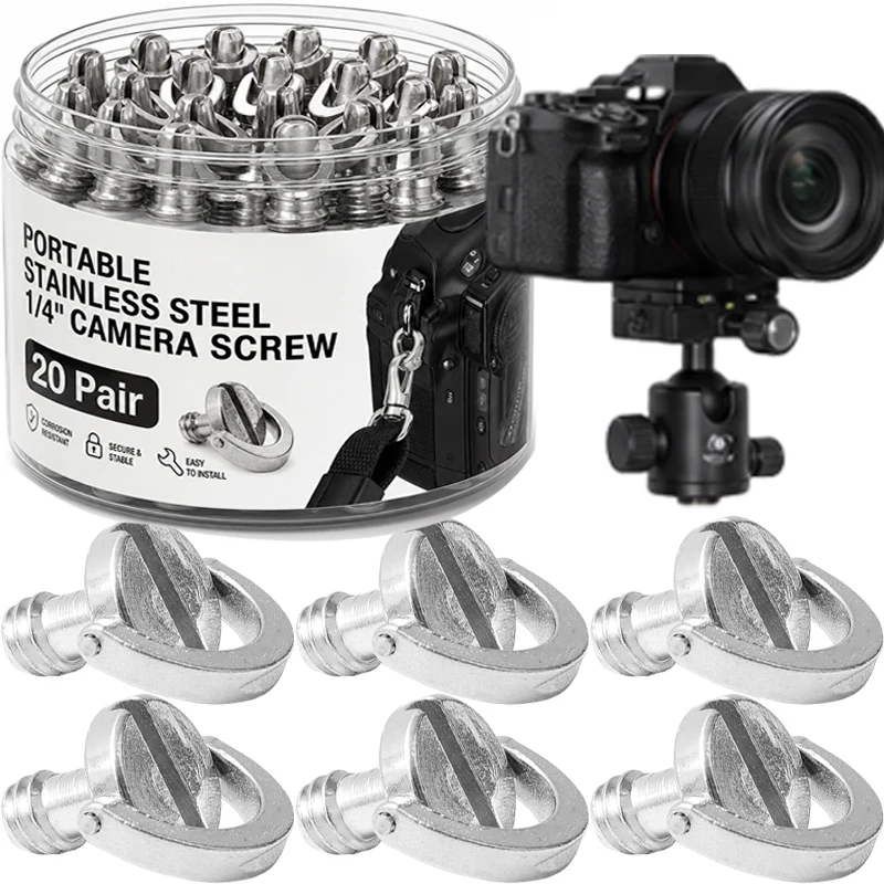 Stainless Steel 1/4 Camera Screw D-Ring Hinged Fixing Screw for Quick Release Plate Tripod Monopod Folding Camera Screw Fastener