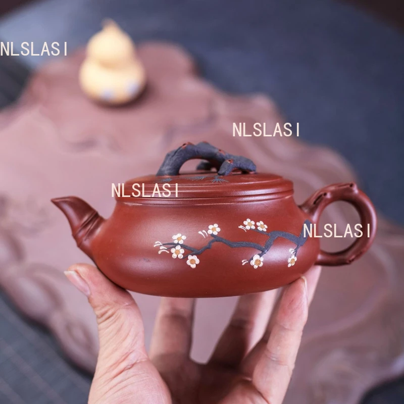 

270ml Plum Blossom Flat Antique Teapot Large Capacity Chinese Handmade Teapot for Household Use 9-hole Tea Infuser