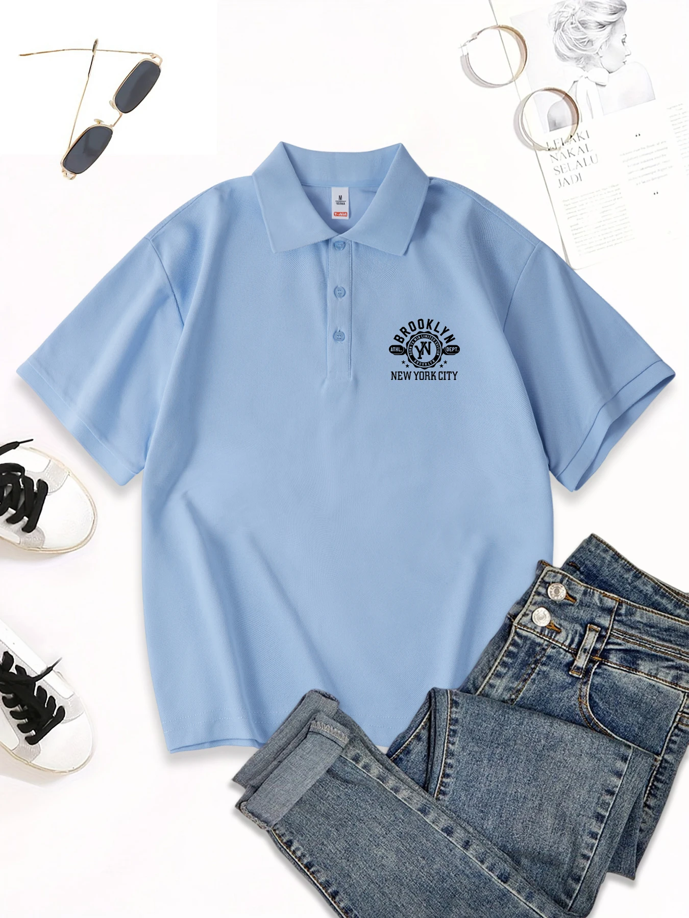 

Рубашка-поло с принтом Нью-Йорка, женские летние спортивные футболки, трендовые дышащие топы из полиэстера Regulai Fit, повседневная женская одежда